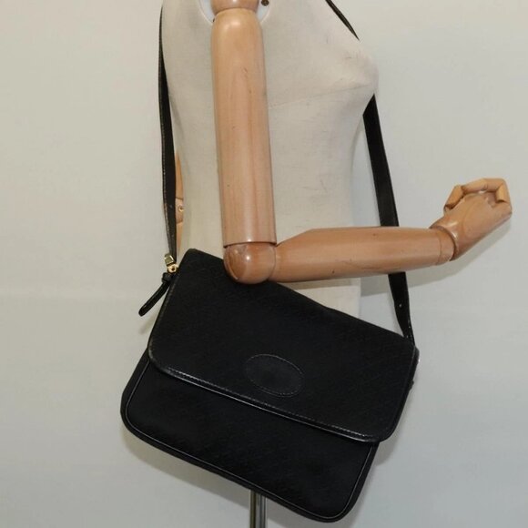 LOEWE Anagram Shoulder Bag Canvas Black Gold Auth BA3478